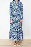 Moda Regular Casual Günlük Lilyum Dokuma Gömlek Yaka Uzun Kol A-Line Maxi Boy Tesettür Elbise