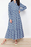 Moda Regular Casual Günlük Lilyum Dokuma Gömlek Yaka Uzun Kol A-Line Maxi Boy Tesettür Elbise
