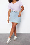 Moda Büyük Beden Bisiklet Yaka Örme Fit Geometrik Desen Casual Günlük Regular Kısa Kol Bluz