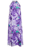 Moda Stil Regular Halter Yaka Maxi Boy Çiçekli Shift Dokuma Elbise