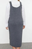 Moda Stil Fitted V Yaka Midi Boy Büyük Beden Jile Triko Elbise