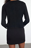 Kadın Modern Tarz Slim Bisiklet Yaka Crop Triko Hırka