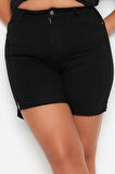 Büyük Beden Moda Denim Yüksek Bel Dar Paça Gündelik Esnek Skinny Yanları Yırtmaçlı Şort Bermuda