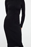 Moda Stil Slim Dik Yaka Midi Boy Triko Korse Detaylı Yumuşak Dokulu Elbise