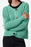 Kadın Modern Tarz Oversize Kayık Yaka Regular Triko Hırka