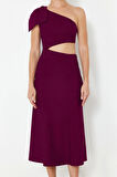 Moda Fit Mezuniyet Balo Finike Dokuma Asimetrik Yaka Kolsuz Kol Bodycone Midi Boy Elbise