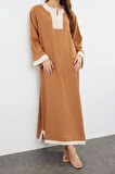Moda Dokuma Rahat Kalıp Maxi V Yaka Düşük Kol Saten Basic Renk Bloklu Tesettür Giyim Kimono Kaftan