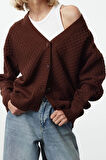 Kadın Modern Tarz Oversize V Yaka Regular Triko Hırka