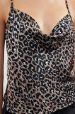 Moda Degaje Yaka Dokuma Regular Animal Desen Şık gece Crop Askılı Kol Bluz