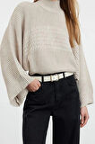 Stil Modern Kadın Regular Standart Kol Dik Yaka Crop Basic Saç Örgü Triko Kazak