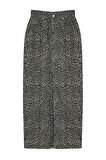Moda Regular Animal Desen Günlük Midi Boy Leopar Desenli Maxi Denim Etek