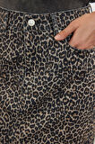 Moda Regular Animal Desen Günlük Midi Boy Leopar Desenli Maxi Denim Etek