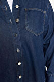 Moda Kadın Büyük Beden Gömlek Yaka Düz Desen Günlük Oversize Denim Gömlek