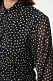 Moda Regular Mini Boy Siyah Kuşaklı Puantiyeli Belden Açılan Astarlı Şifon Dokuma Kışlık Elbise