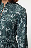 Moda Stil Regular Gömlek Yaka Mini Boy Kuşaklı Şal Desen Astarlı Dokuma Gömlek Elbise
