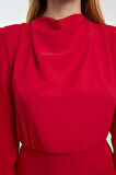 Moda Stil Regular Degaje Yaka Midi Boy Yırtmaçlı Dokuma Elbise