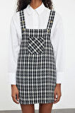 Moda Stil Fitted Kare Yaka Mini Boy Dokuma Ekose Desenli Jile Elbise