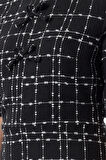 Moda Stil Regular Bisiklet Yaka Mini Boy Kareli A Kesim Fiyonk Detaylı Dokuma Tüvit Elbise
