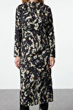 Moda Stil Regular Kruvaze Midi Boy Soyut Desenli A Kesim Degaje Yaka Dokuma Elbise