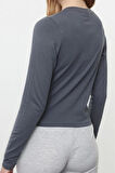 Stil Kadın Fitted Vücuda Oturan Baskılı Pamuklu Esnek BluzBluz Crop Örme Slim Kalıp
