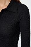 Stil Kadın Dokulu Kumaş Fitted Vücuda Oturan Bluz Crop Örme Slim Kalıp