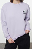 Bisiklet Yaka Standart Kol Animal Nakışlı Normal Kalıp Kalın İçi Polarlı Örme Sweatshirt