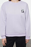 Bisiklet Yaka Standart Kol Animal Nakışlı Normal Kalıp Kalın İçi Polarlı Örme Sweatshirt