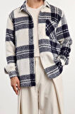 Şık Ekose Kareli Desen Gömlek Yaka Unisex Oversize Fit Kışlık Kareli Oduncu Gömlek Ceket