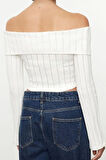 Stil Kadın Fermuar Detaylı Kısa Normal Kalıp Bluz Crop Örme Regular Kalıp Reglan Kol