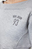Tarz Crop Madonna Yaka Düşük Kol Crop Kayık Yaka Crop Normal Kalıp Örme Sweatshirt
