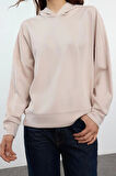 Relaxed Kapüşonlu Düşük Kol Rahat Kesim Yumuşak Tuşeli Dikiş Detaylı Örme Sweatshirt