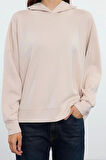 Relaxed Kapüşonlu Düşük Kol Rahat Kesim Yumuşak Tuşeli Dikiş Detaylı Örme Sweatshirt