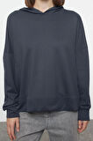 Relaxed Kapüşonlu Düşük Kol Rahat Kesim Yumuşak Tuşeli Dikiş Detaylı Örme Sweatshirt