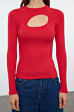 Stil Kadın Cut Out Detaylı Fitted Vücuda Oturan Fitilli Esnek Bluz Regular Örme Slim Kalıp