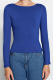 Stil Kadın Pamuklu Fitted Vücuda Oturan Esnek Bluz Crop Örme Slim Kalıp