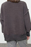 Tarz Relaxed Bisiklet Yaka Düşük Kol Regular Peluş Rahat Kalıp Peluş Örme Sweatshirt