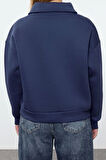 Tarz Bol Fermuarlı Yaka Düşük Kol Uzun Kalın İçi Polarlı Fermuarlı Geniş Kalıp Örme Sweatshirt