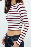 Stil Kadın Viskoz Yumuşak Kumaşlı Fitted Esnek Bluz Crop Örme Slim Kalıp
