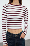 Stil Kadın Viskoz Yumuşak Kumaşlı Fitted Esnek Bluz Crop Örme Slim Kalıp