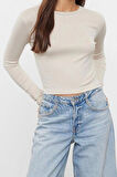 Stil Kadın Viskon Esnek Bluz Crop Örme Slim Kalıp