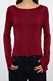 Stil Kadın Fit Bluz Crop Örme Regular Kalıp İspanyol Kol
