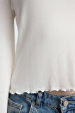 Stil Kadın Fit Bluz Crop Örme Regular Kalıp İspanyol Kol