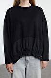 Bisiklet Yaka Düşük Kol Yumuşak Tuşeli Paraşüt Detaylı Normal Kalıp Örme Sweatshirt