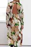 Moda Stil Regular V Yaka Maxi Boy Limited Edition A Kesim Çiçekli Dokuma Elbise