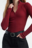 Stil Kadın Fitted vücuda Oturan Esnek Bluz Regular Örme Slim Kalıp