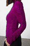 Stil Kadın Büzgü Drape Detaylı Vücuda Oturan Bluz Regular Örme Fitted Kalıp