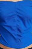 Stil Kadın Büzgü Drape Detaylı Kısa Fitted Vücuda Oturan Bluz Crop Örme Slim Kalıp