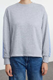 Tarz Relaxed Bisiklet Yaka Düşük Kol Regular Poplin Detaylı Rahat Kalıp Örme Sweatshirt
