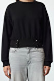 Tarz Bol Bisiklet Yaka Düşük Kol Uzun Çıtçıtlı Rahat Kalıp Crop Kalın Örme Sweatshirt