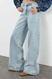 Stil Kadın Moda Denim Kot Pantolon Uzun Geniş Paça Yüksek Bel Ekstra Palazzo Jeans